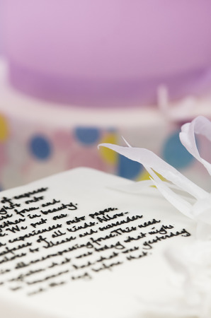 Delicious cake with pink bow decorationの写真素材