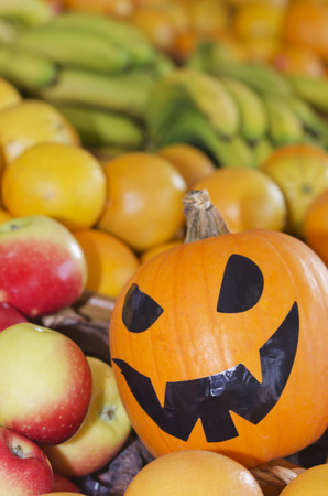 Halloween Pumpkin on the fruit at the marketの写真素材