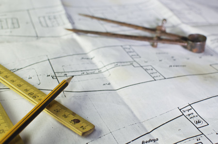 Old meter of carpenter on the planes of the shipの写真素材