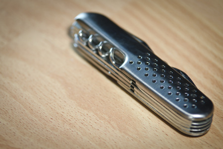 metallic swiss knife army keychainの写真素材
