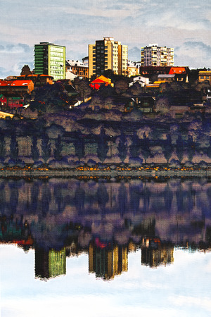 tall buildings reflected in waterのeditorial素材