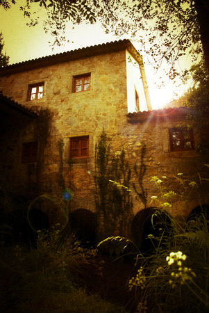 stone house over a river in Galicia (Spain)のeditorial素材