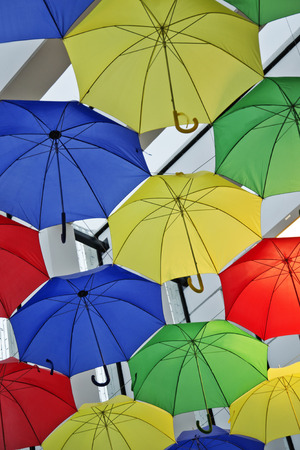 A comercial area decorated with umbrellas.の写真素材