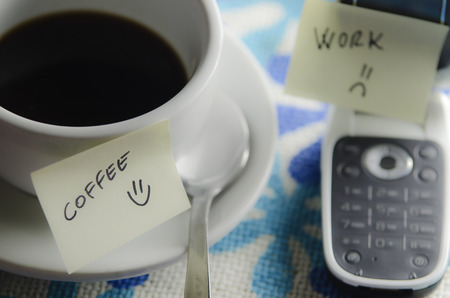 White Cup of Coffee with post.の写真素材