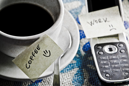 White Cup of Coffee with post.の写真素材