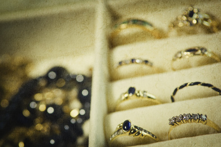 Gold jewelry in a jewelry boxの写真素材