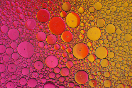 Oil drops in water on a coloured backgroundの写真素材