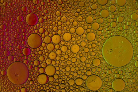 Oil drops in water on a coloured backgroundの写真素材
