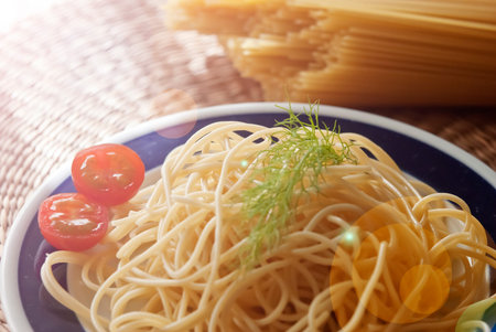Spaghetti-no sauce, on a plate.の写真素材
