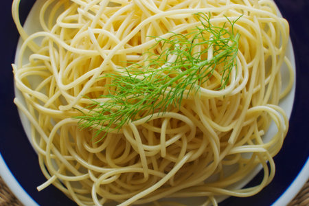 Spaghetti-no sauce, on a plate.の写真素材