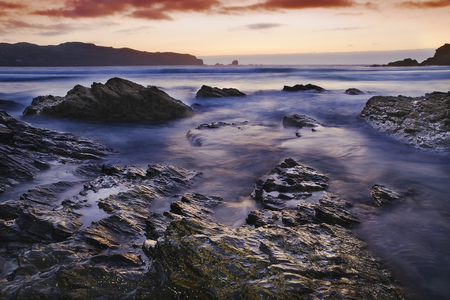 Sunset on atlantic coast in Galicia, Spainの写真素材