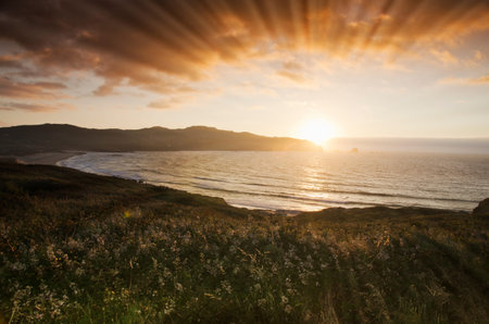 Sunset on Atlantic coast in spain.の写真素材