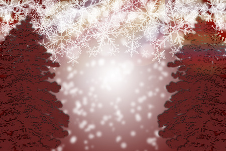 Christmas tree with snowflakes. Red backgroundの写真素材