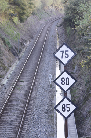 Sign on a railway trackの写真素材