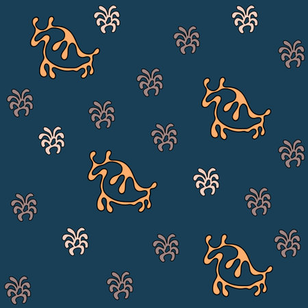 blue buffalo pattern, seamless fieldのイラスト素材