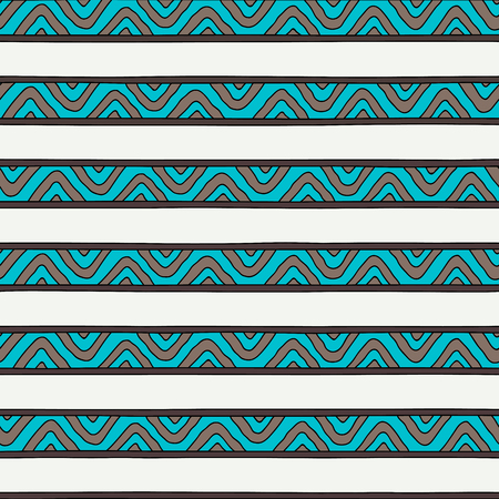 Viking styled tribal seamless vector pattern for wallpaper, background, textile, wrapping paper and other. Hand-drawn stripes with zig-zag and triangle texture.のイラスト素材
