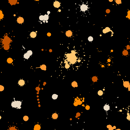 Messy ink blot, orange drops on black background. Seamless vector illustration.のイラスト素材