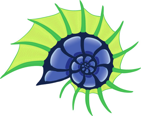 ocean horned spiral shell, green and blue vector image.のイラスト素材