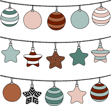 Set of christmas and new year decorations, vector image.のイラスト素材