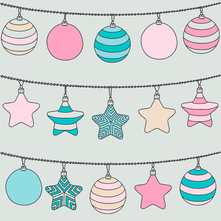 Set of christmas and new year decorations, vector image.のイラスト素材