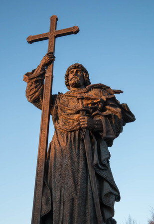 MOSCOW, RUSSIA - FEBRUARY, 2017: Monument to Holy Prince Vladimir the Great, Borovitskaya Square near the Kremlin. Knyaz Vladimir new statue.のeditorial素材