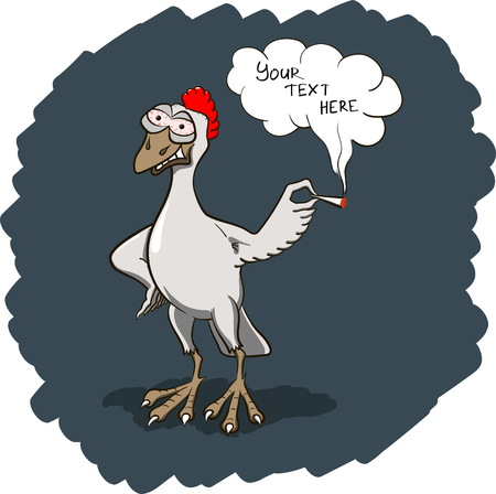 Smiling rastafari chiken. Rooster with marijuana joint. Vector illustration, place for your text.のイラスト素材