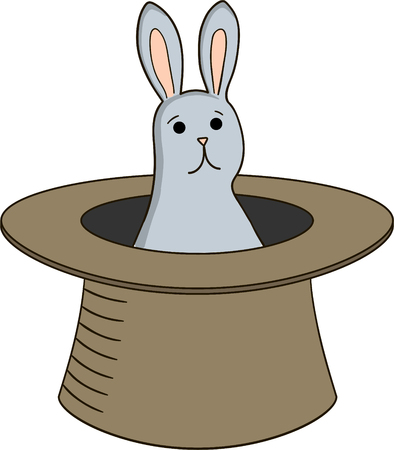 Rabbit in the cylinder hat. Cartoon style vector illustration. Cute gray bunny.のイラスト素材