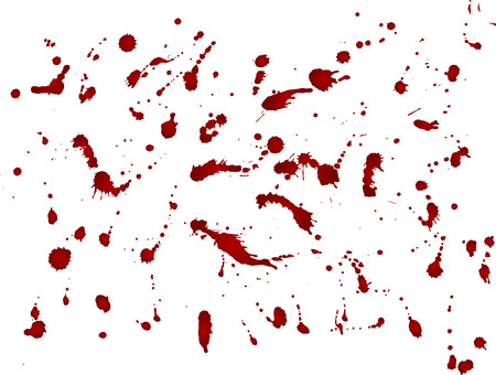 Messy blood blot, red drops on white background. Vector illustration, maniac styleのイラスト素材