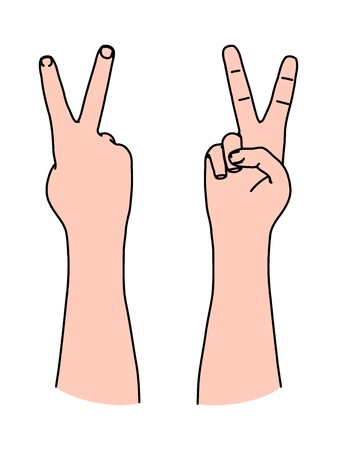 Letter V by two fingers as Victory symbol and sign of peace, number 2, freedom, V-shapeのイラスト素材