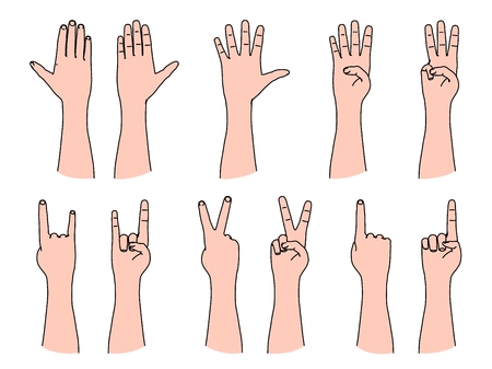 Counting numbers by line art human fingers and hand gesturing of victory and rock musicのイラスト素材