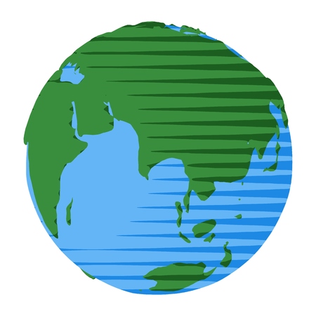 Asia and Australia on flat globe as abstract modern pop art illustration of planet Earth in spaceのイラスト素材
