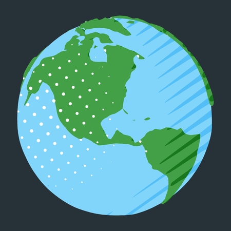 Western hemisphere on globe with USA placing on planet Earth in comic styleのイラスト素材