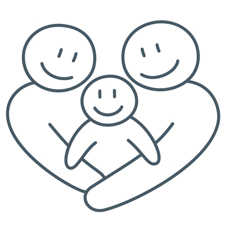Happy family line art abstract drawing as concept of love and connection of mother, father and childのイラスト素材