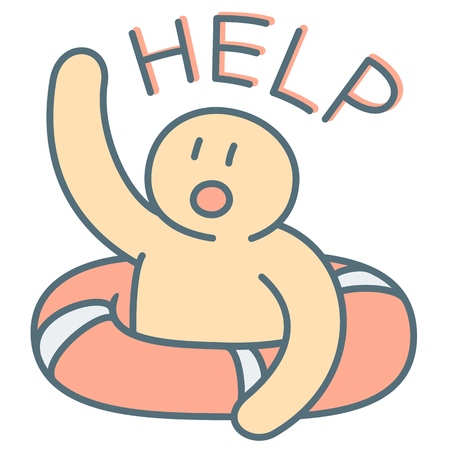 Man in lifebuoy call for emergency help - vector illustration of cry for helpのイラスト素材