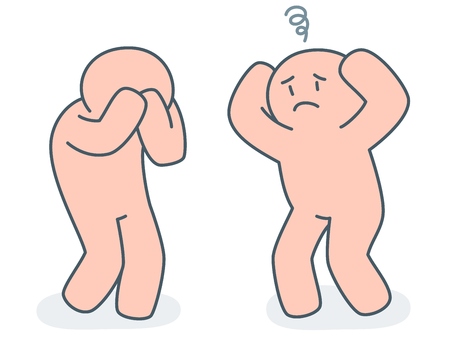 Emotional expression of girl and boy with painful situation and vexed behavior - flat vector clip artのイラスト素材