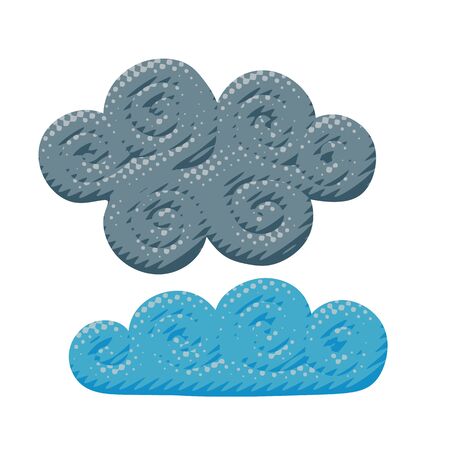 Comic vector illustration of gray cloudscape and blue cloudy overcast spring. Cartoon sky pop art of curly gray clouds in autumn with meteorology concept in season idea or cutout for web art.のイラスト素材