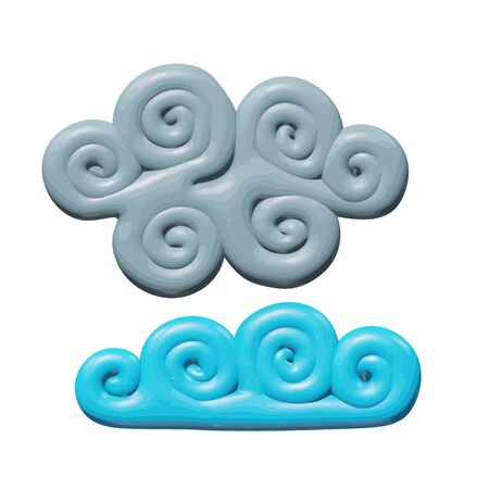 Forecast vector illustration of graphic design for season - plastic spring or autumn fluffy cloudscape. Smooth isolated model of cloudy weather. Creative concept or symbol of blue and gray air clouds.のイラスト素材