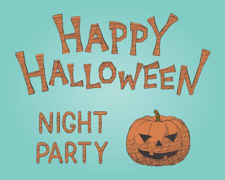 Sketch pumpkin mascot monster vector illustration for Halloween party. Drawing graphic for happy Halloween fear greeting design. Isolated outline idea for scary night party, cute october invitation.のイラスト素材