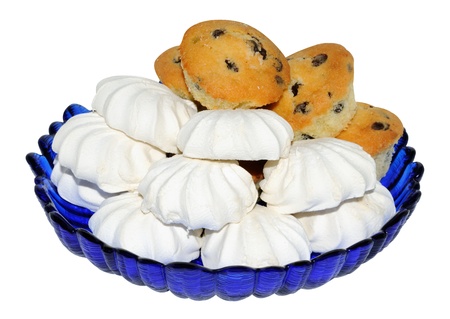 Confectionery - marshmallows and cupcakes on a white backgroundの写真素材
