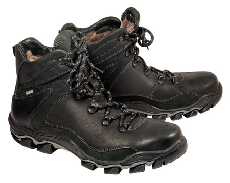 Winter sports style men's boots for young people. Natural leather and fur. Heavy-duty cold-resistant outsoleの写真素材