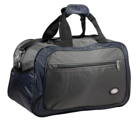 Gray travel bag isolated on white backgroundの写真素材