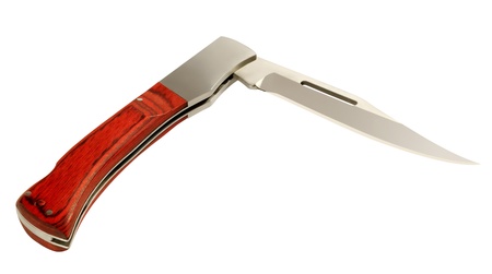 Folding knife in position half a turn to the working position. Isolated on a white backgroundの写真素材