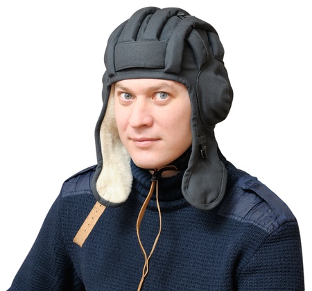 A man in a tank headset. Isolated on white backgroundの写真素材