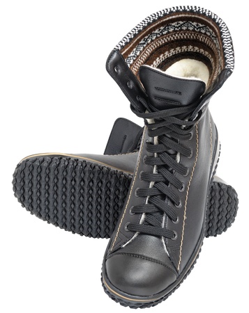 High women's shoes with lapel of coarse woolen cloth. Isolation circuit is saved to a fileの写真素材