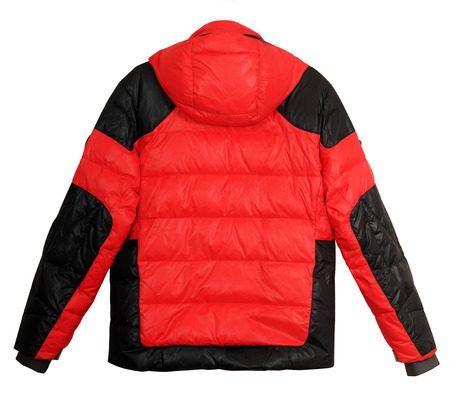 Men's sports down jacket on a white background (rear view)の写真素材