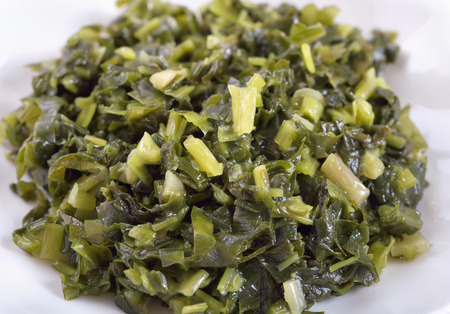 Homemade canning - sliced Ramsons marinated closeupの写真素材