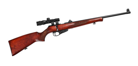 Hunting repeating rifle with a telescopic sight caliber .22 LR. Isolated on white backgroundの写真素材