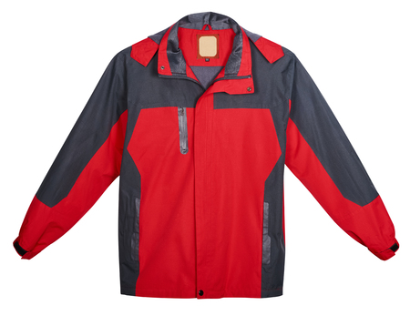 Red men's jacket outdoors. Isolated on white backgroundの写真素材