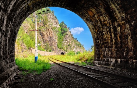 View from tunnel to east. Circum-Baikal Railway . Irkutsk region . Russiaの写真素材