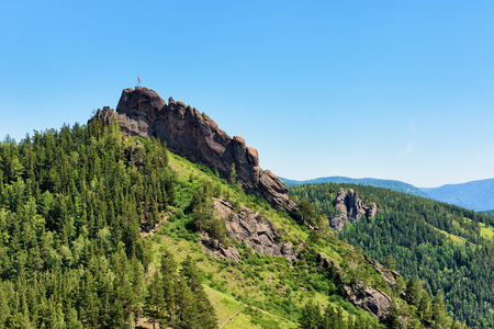 Takmak rock massif. Fanciful rocks in June afternoon. Stolby Nature Sanctuary (Pillars). Krasnoyarsk region. Russiaの写真素材